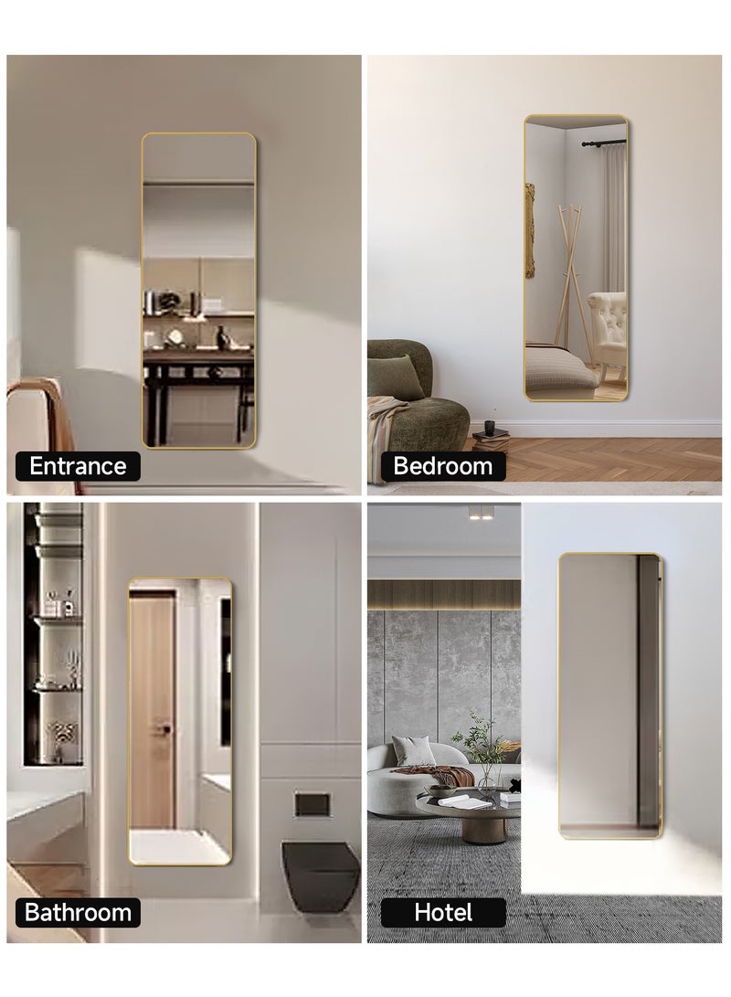 أركايوبتيركس مرآة مستطيلة بطول 120 × 30 سم وحواف مستديرة، تثبت على الحائط أو توضع على الحائط، مرآة بإطار من الألومنيوم لغرفة المعيشة وغرفة النوم والمدخل (ذهبية) - Image 2